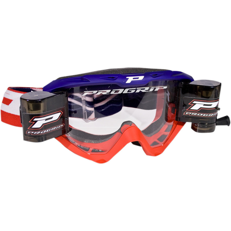 Masque Cross Progrip 3450 RIOT Roll Off XL Bleu et Rouge