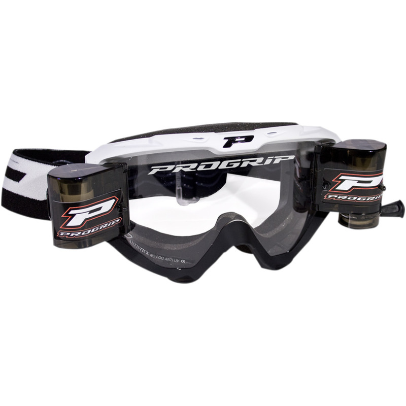 Masque Cross Progrip 3450 RIOT Roll Off XL Blanc et Noir
