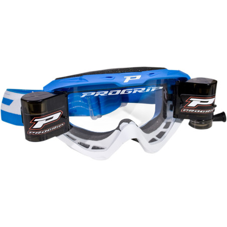 Masque Cross Progrip 3450 RIOT Roll Off XL Bleu et Blanc
