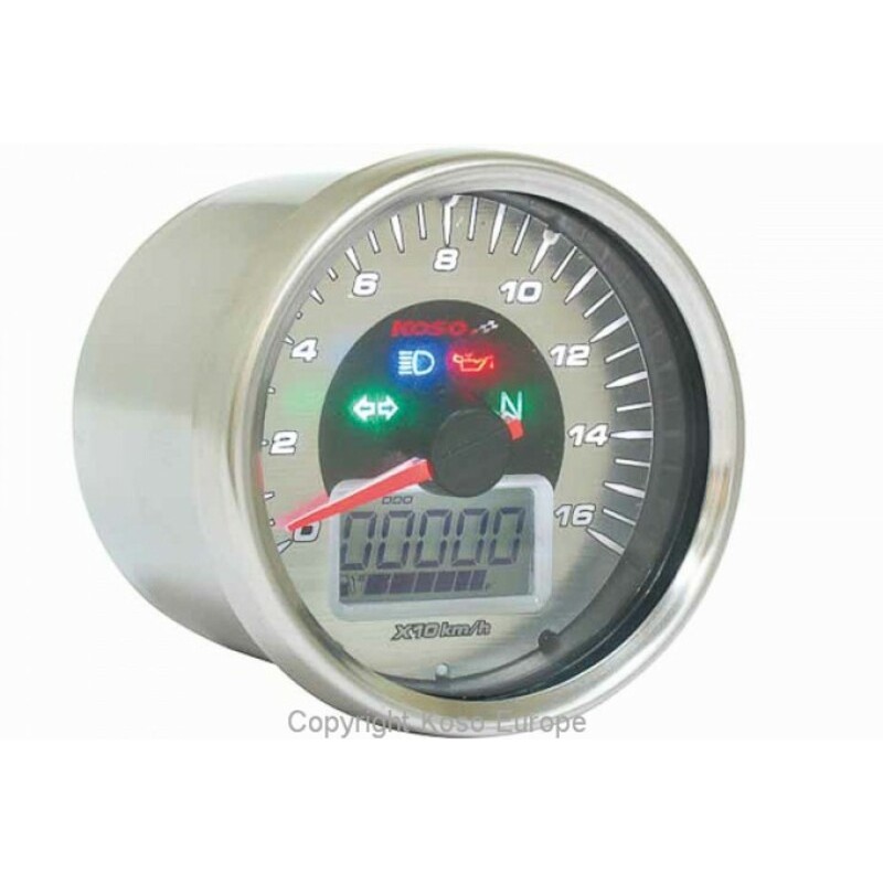 Compteur de vitesse KOSO D64 GP Style rond universel chromé (160 km/h)